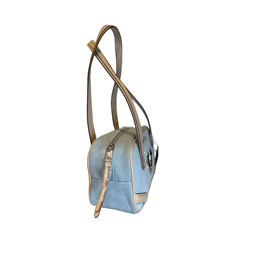 NWT True Religion Denim Shoulder Bag Y2K Bowling Bag Horseshoe Logo Light Wash